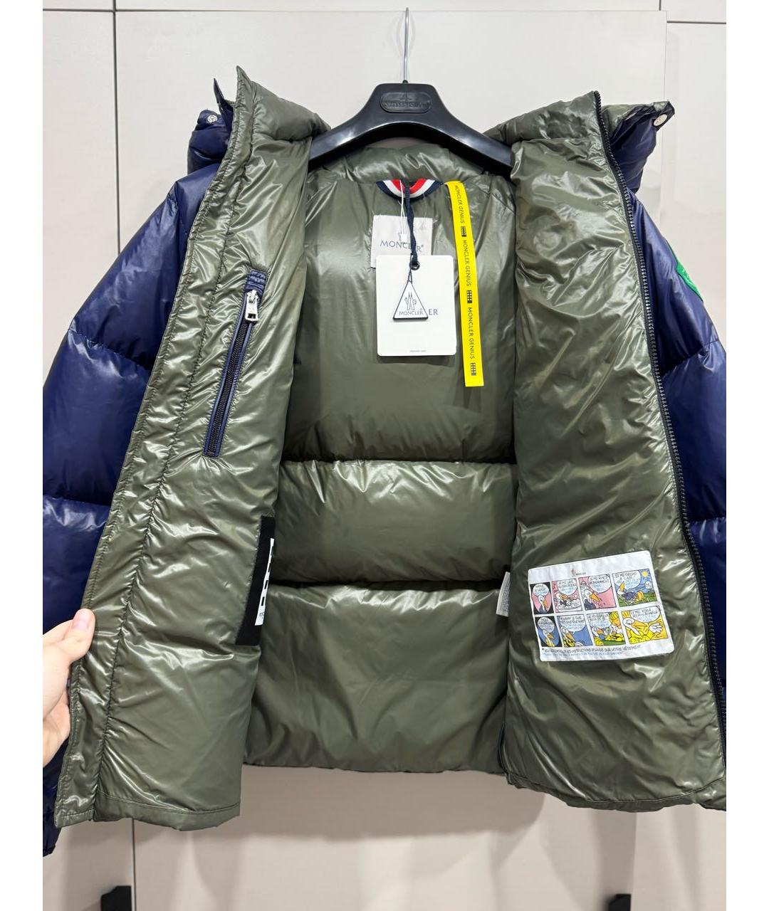 MONCLER Темно-синий полиэстеровый пуховик, фото 5