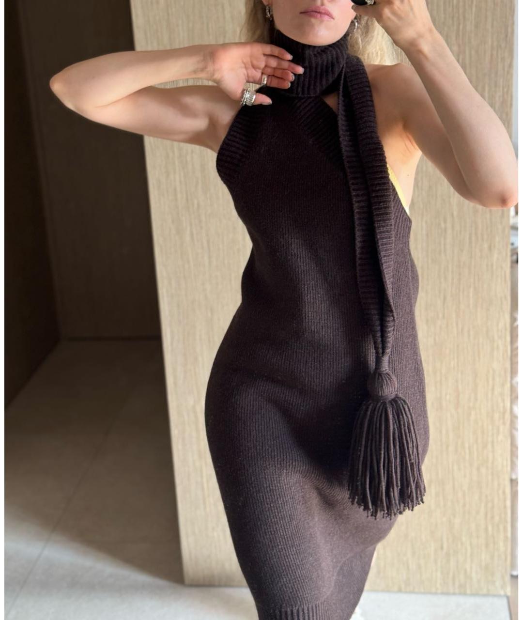 BOTTEGA VENETA Коричневое шерстяное платье, фото 2