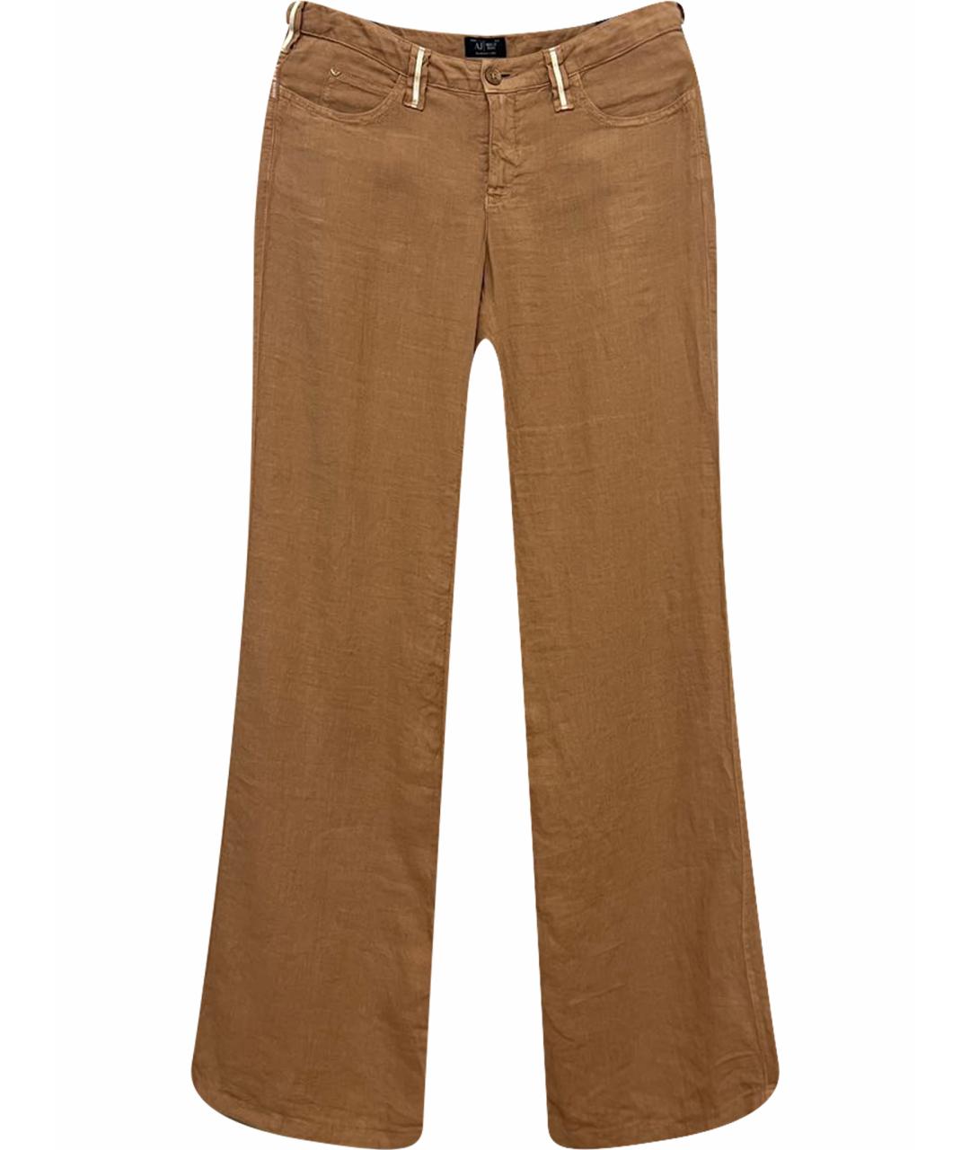 ARMANI JEANS Коричневые льняные брюки широкие, фото 1