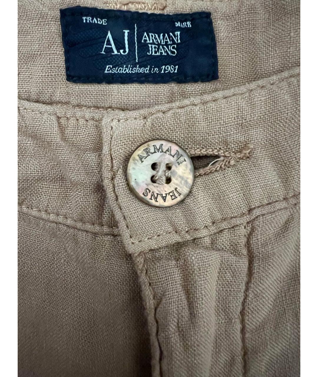 ARMANI JEANS Коричневые льняные брюки широкие, фото 4
