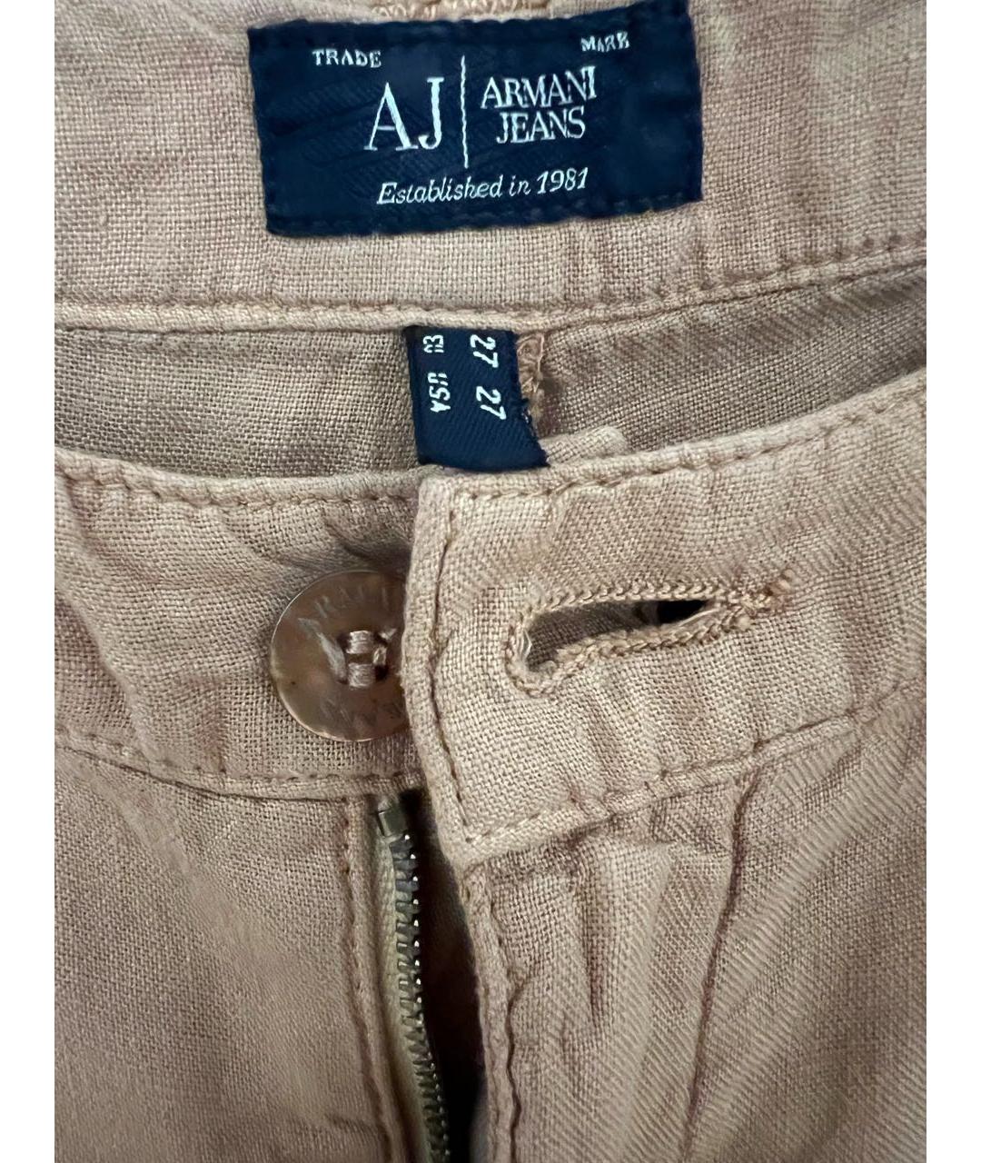 ARMANI JEANS Коричневые льняные брюки широкие, фото 6