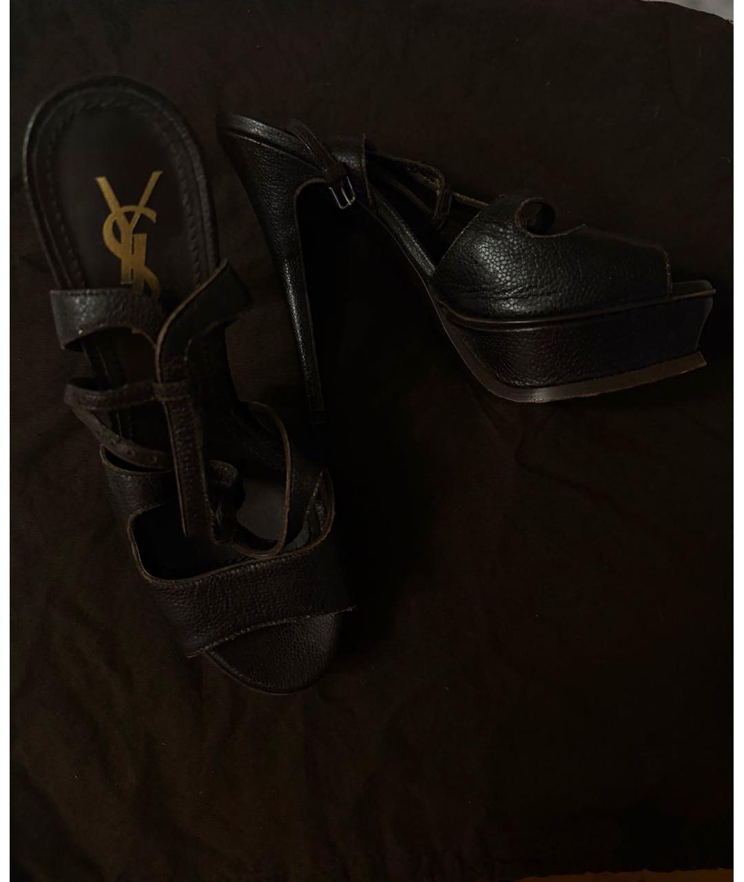 SAINT LAURENT Коричневые кожаные босоножки, фото 3