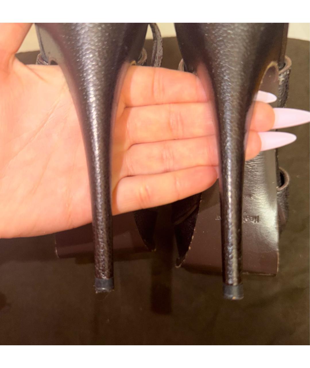 SAINT LAURENT Коричневые кожаные босоножки, фото 6