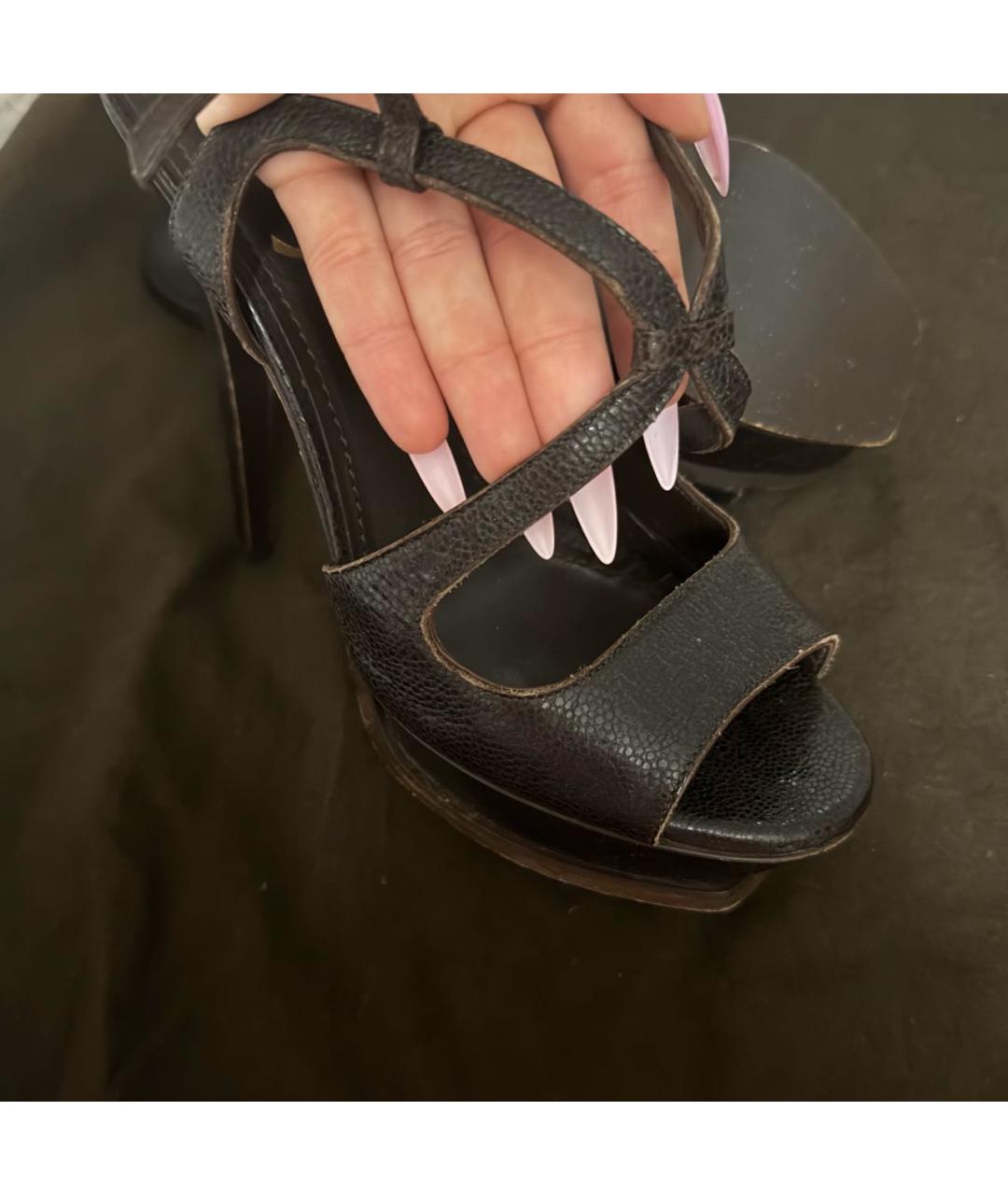 SAINT LAURENT Коричневые кожаные босоножки, фото 5