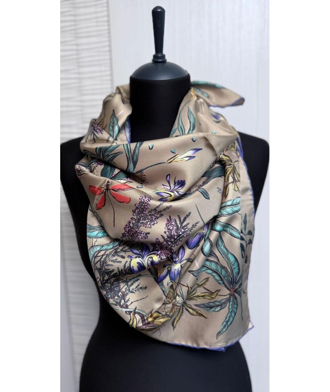 GIVENCHY Бежевый шелковый платок, фото 9