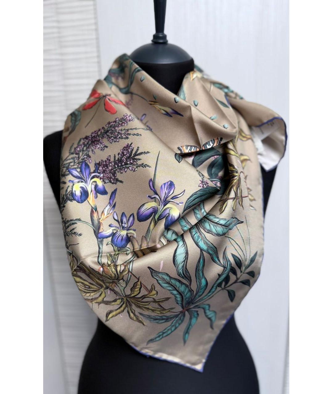 GIVENCHY Бежевый шелковый платок, фото 7