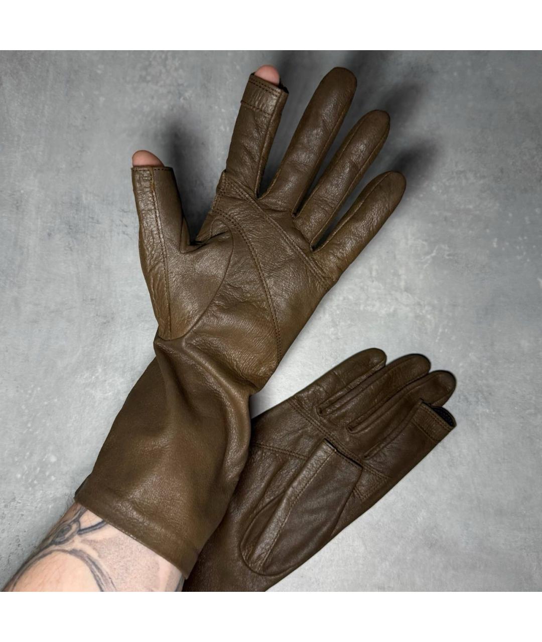 RICK OWENS Хаки кожаные перчатки, фото 3