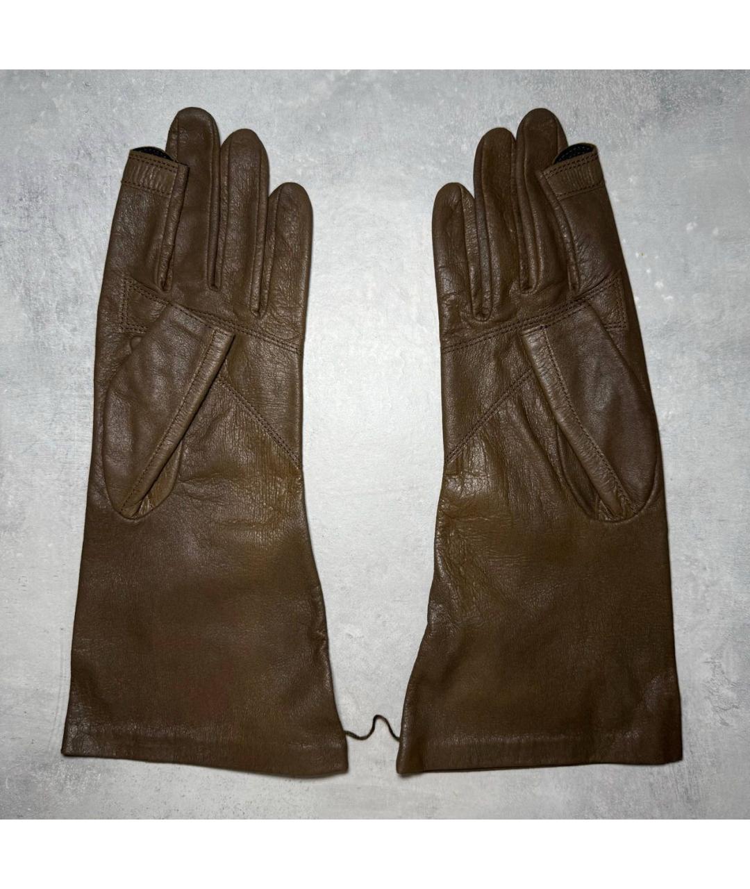 RICK OWENS Хаки кожаные перчатки, фото 4