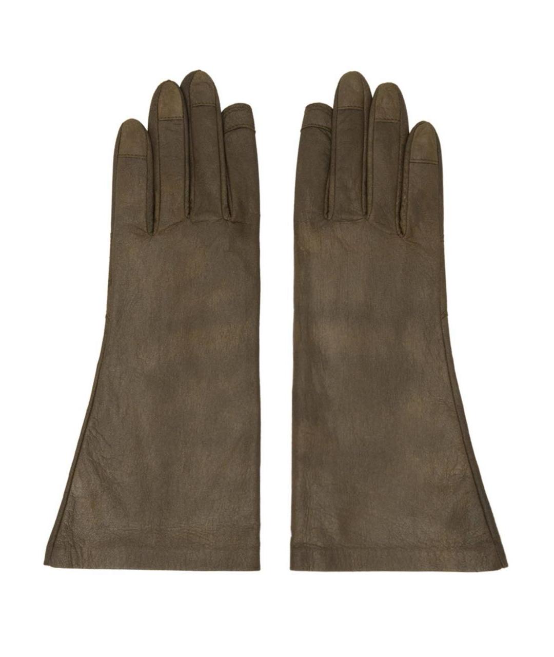 RICK OWENS Хаки кожаные перчатки, фото 1