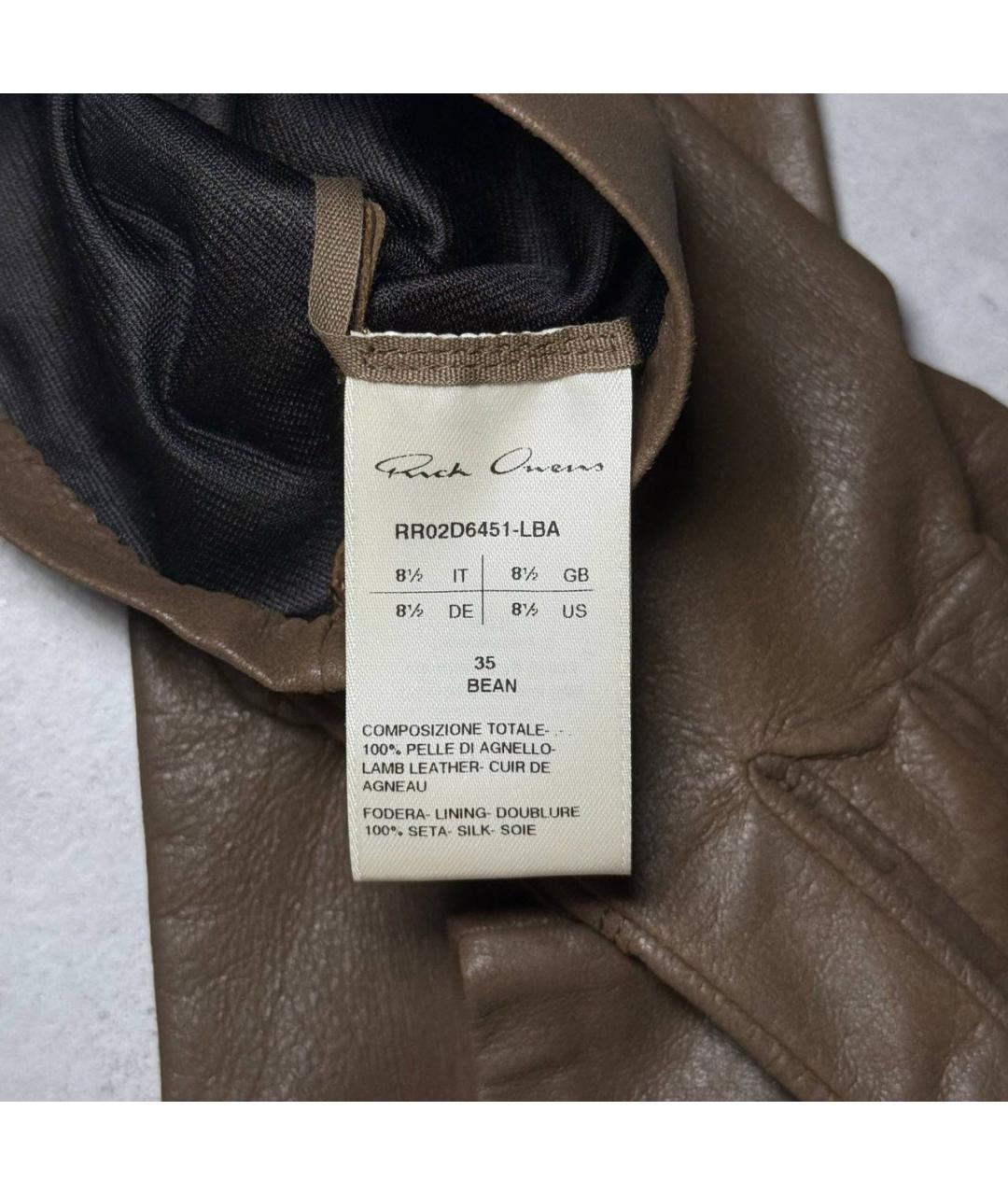 RICK OWENS Хаки кожаные перчатки, фото 6