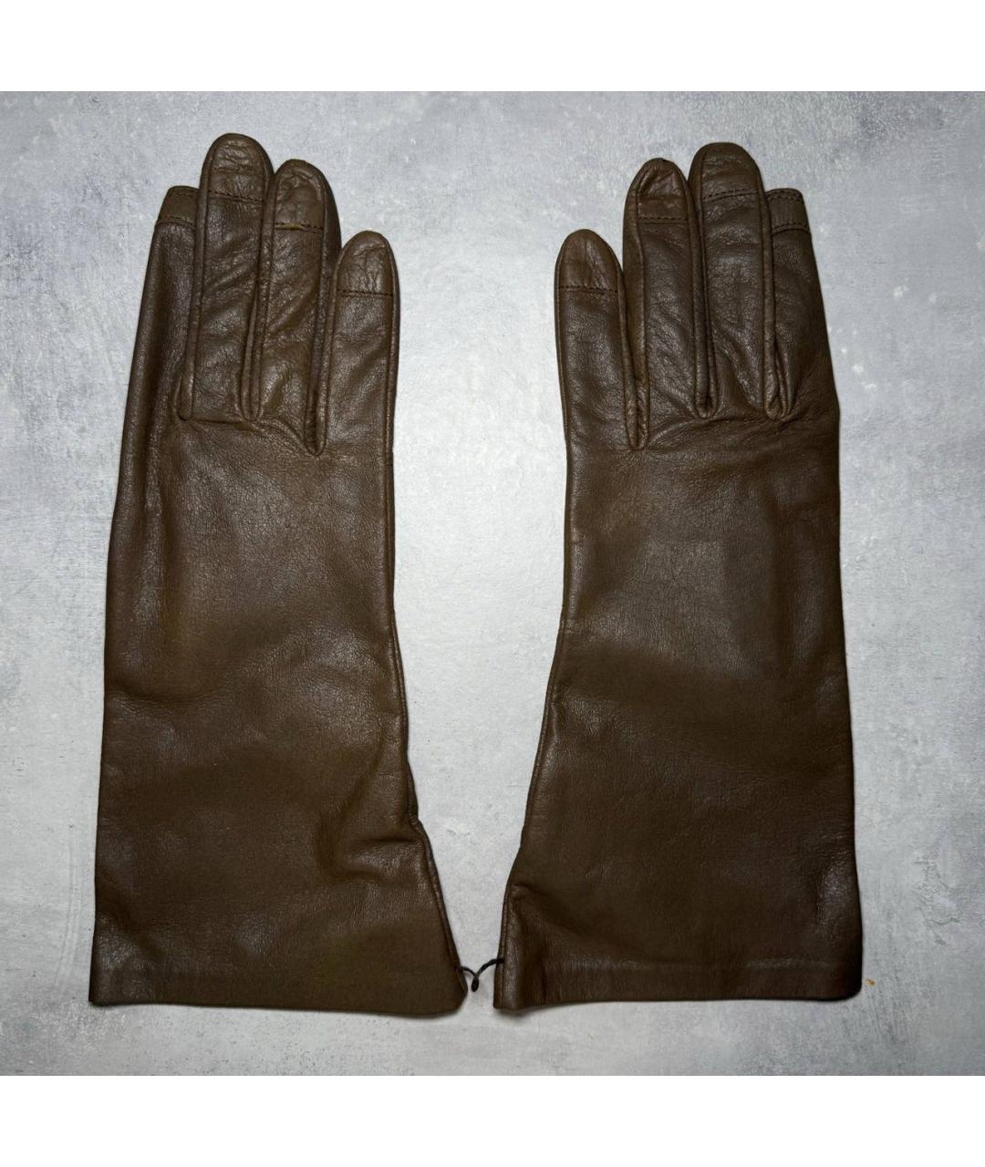 RICK OWENS Хаки кожаные перчатки, фото 2