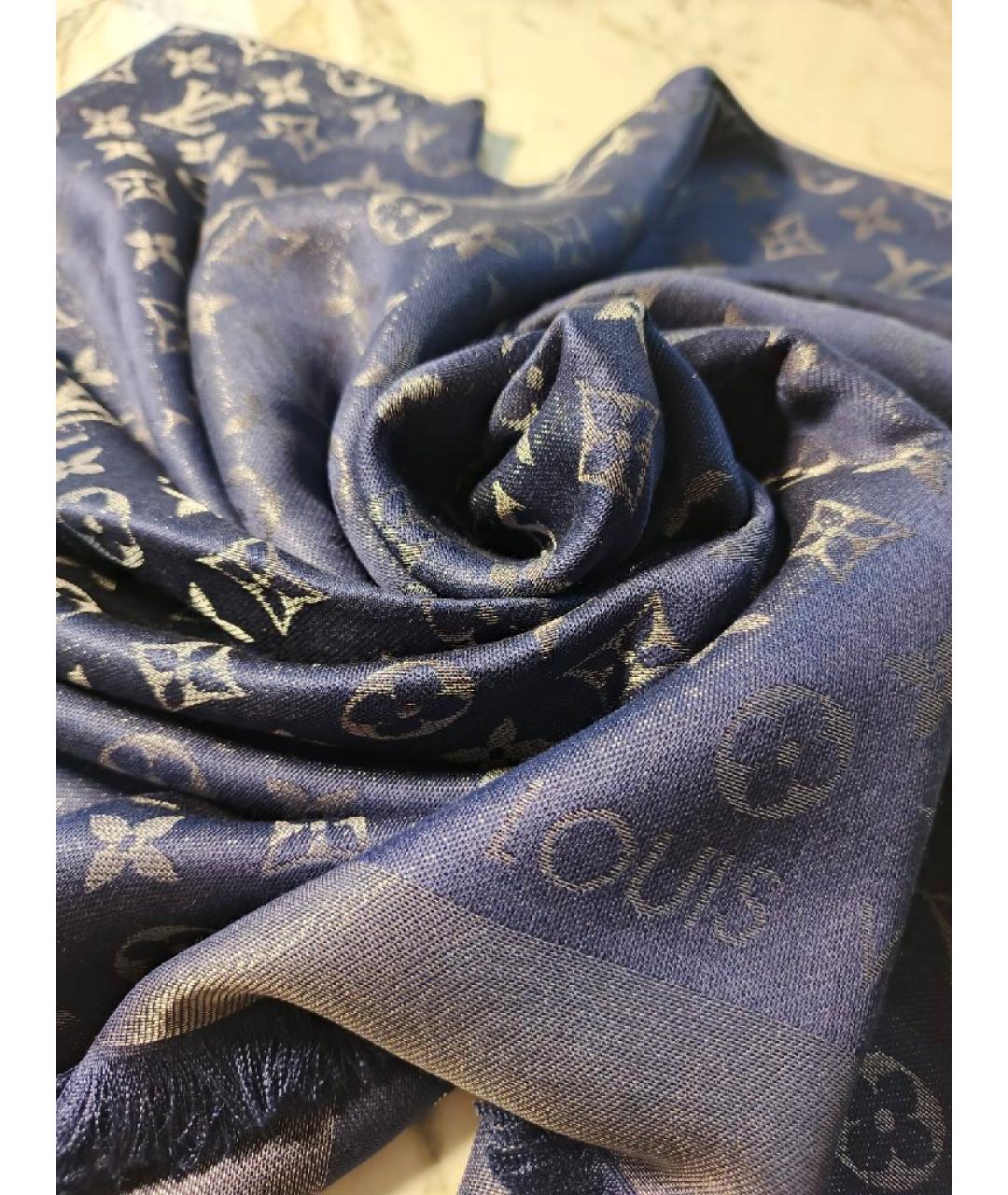 LOUIS VUITTON Синий шелковый платок, фото 8