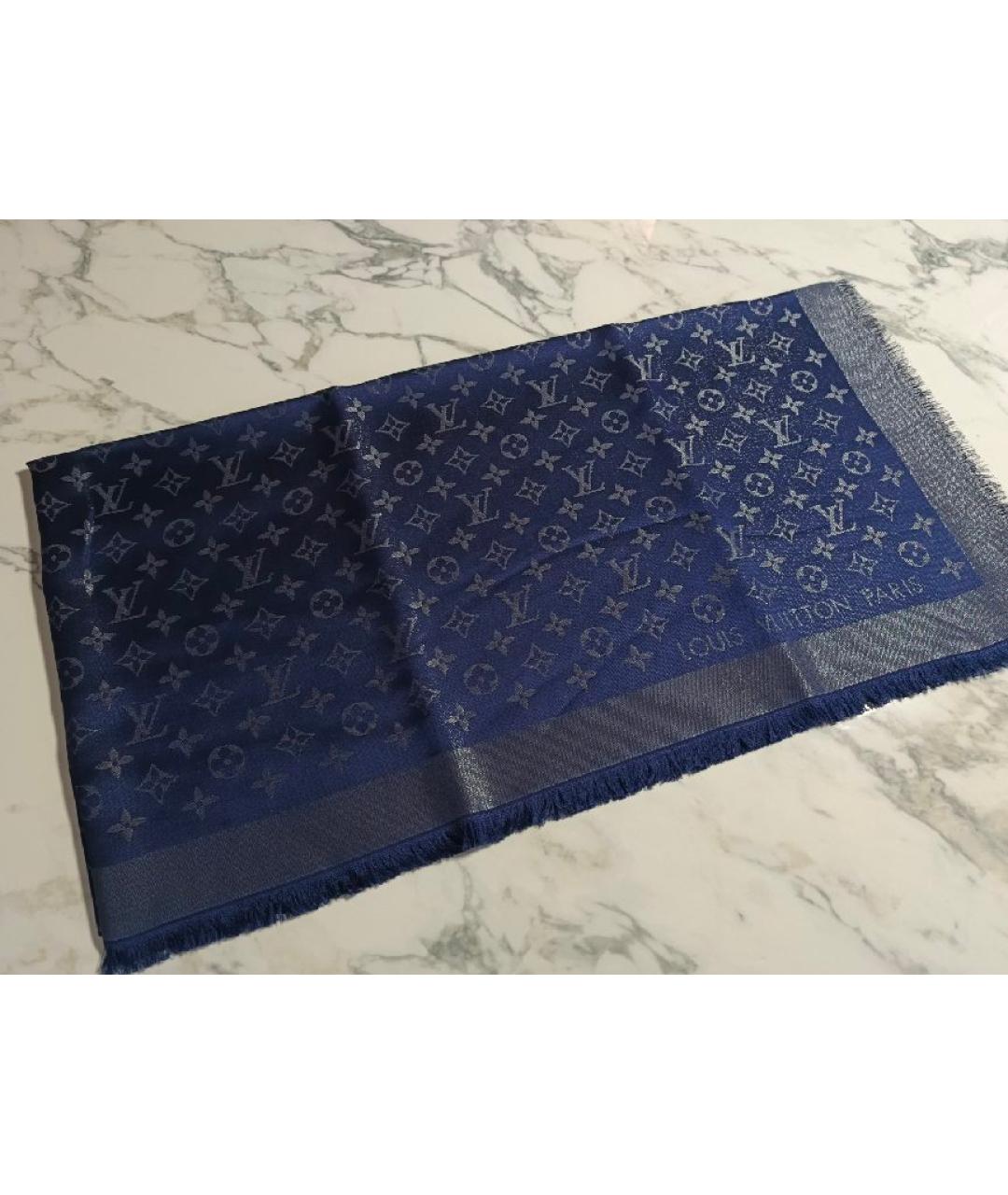 LOUIS VUITTON Синий шелковый платок, фото 7