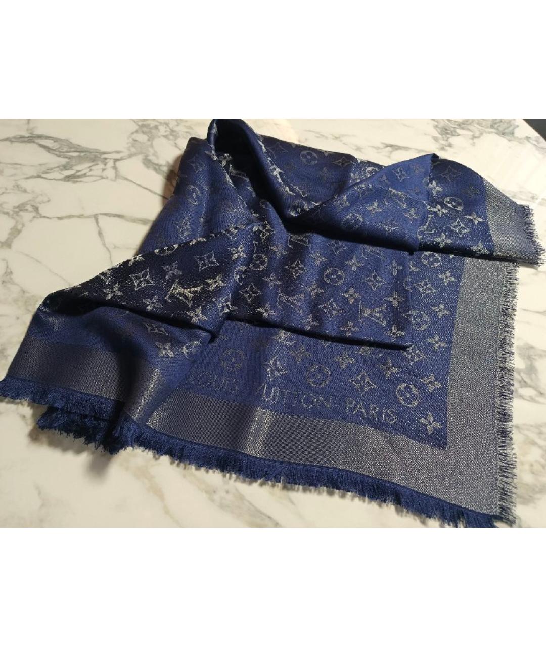 LOUIS VUITTON Синий шелковый платок, фото 4