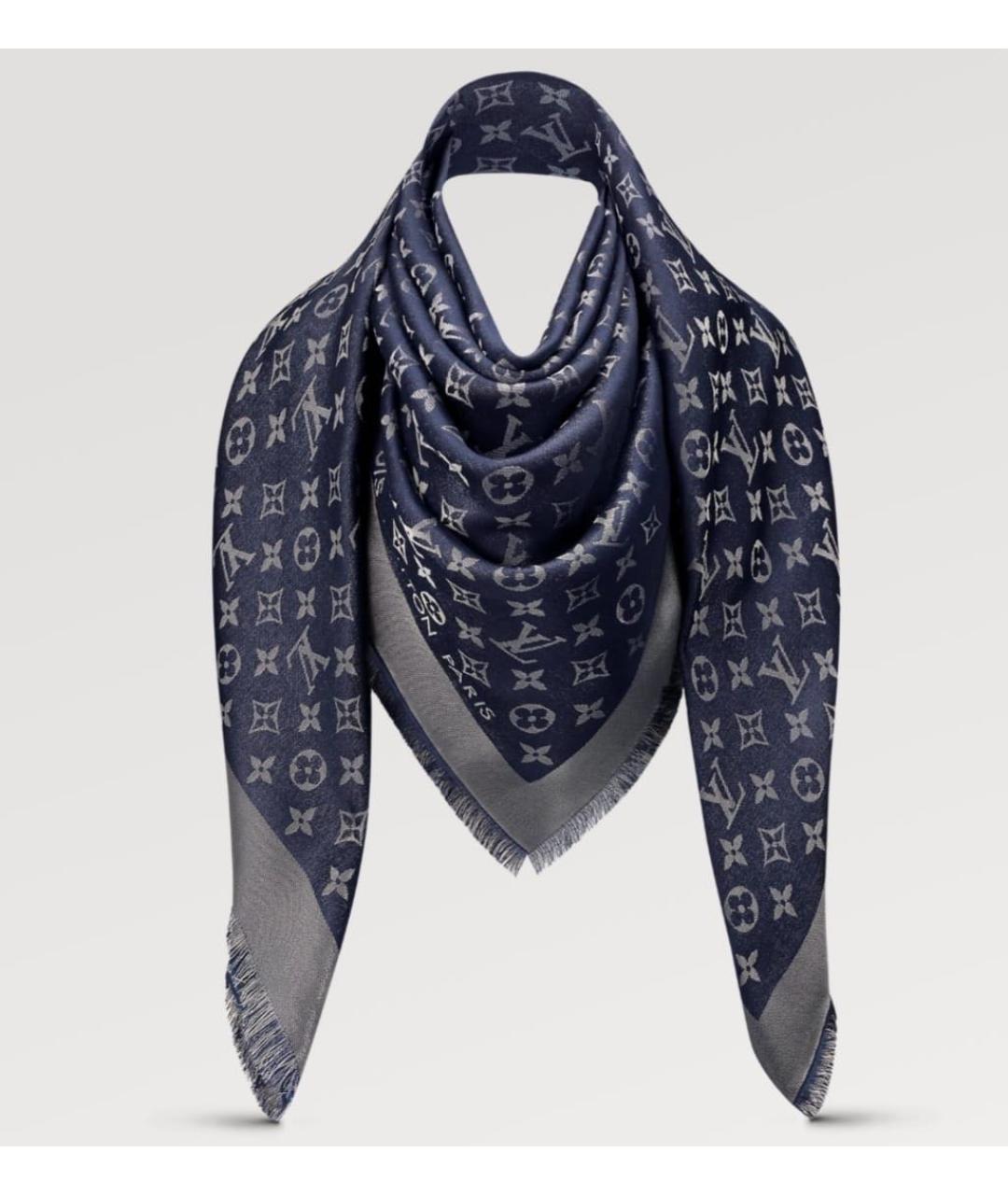 LOUIS VUITTON Синий шелковый платок, фото 10