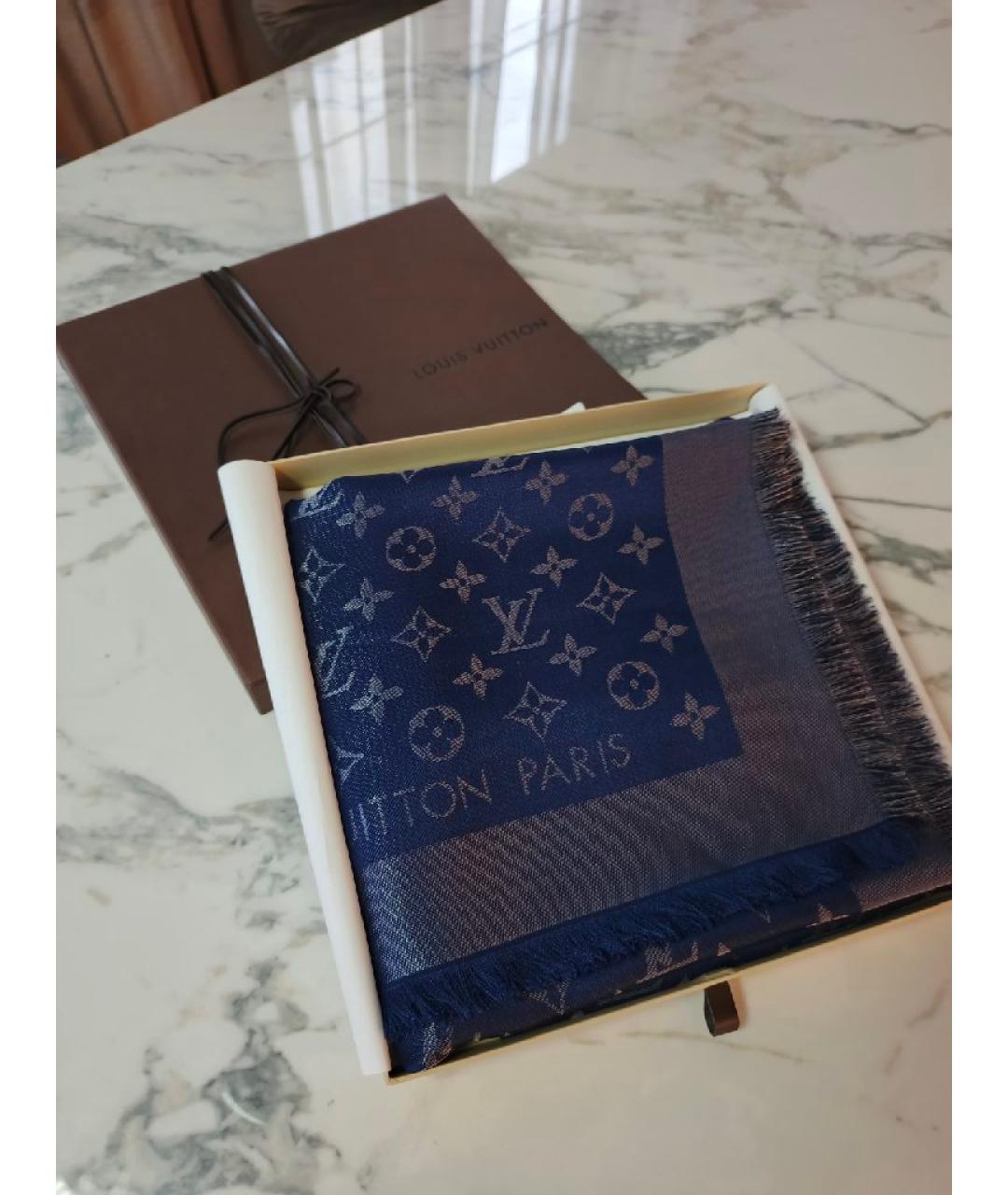 LOUIS VUITTON Синий шелковый платок, фото 9