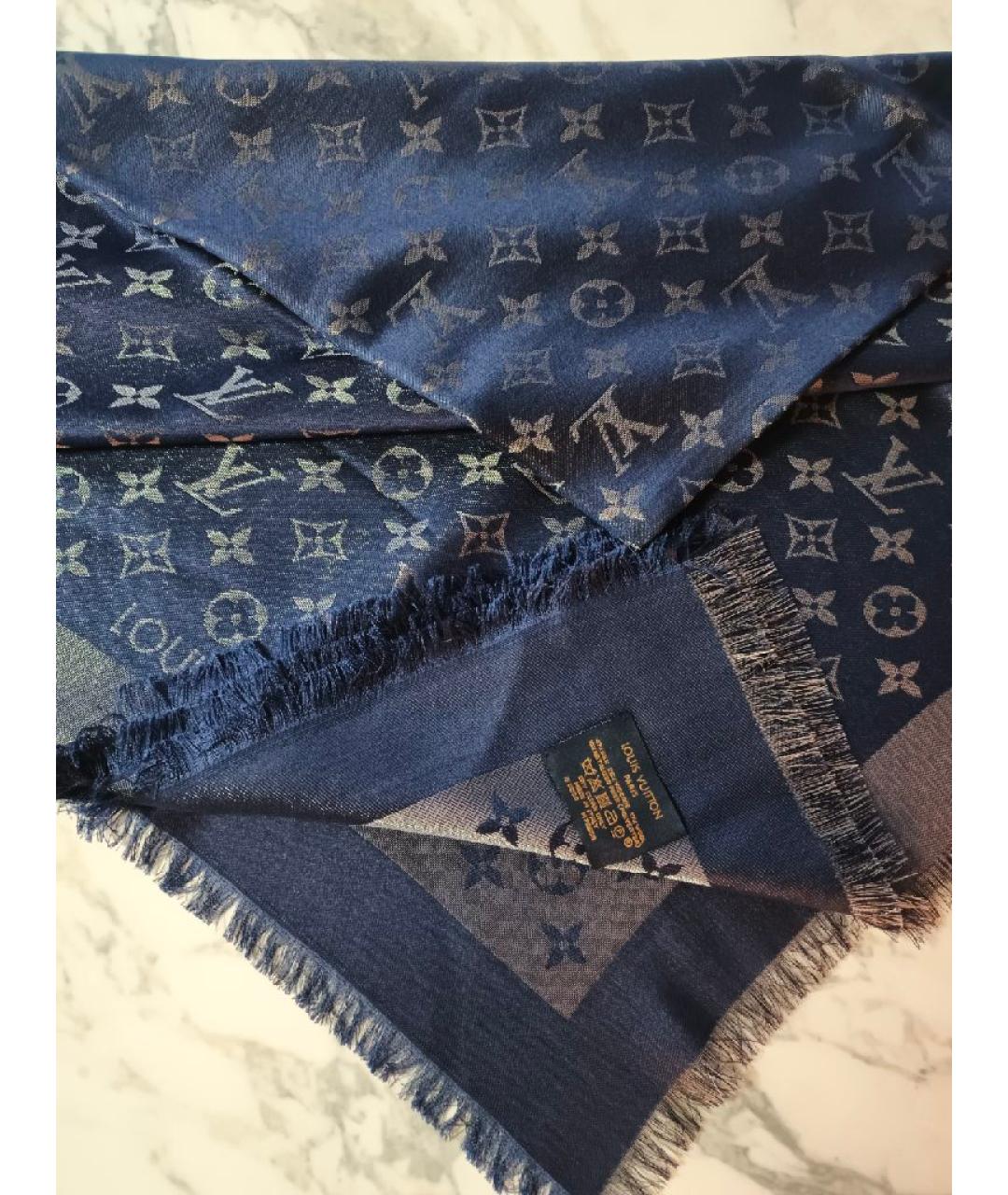 LOUIS VUITTON Синий шелковый платок, фото 6