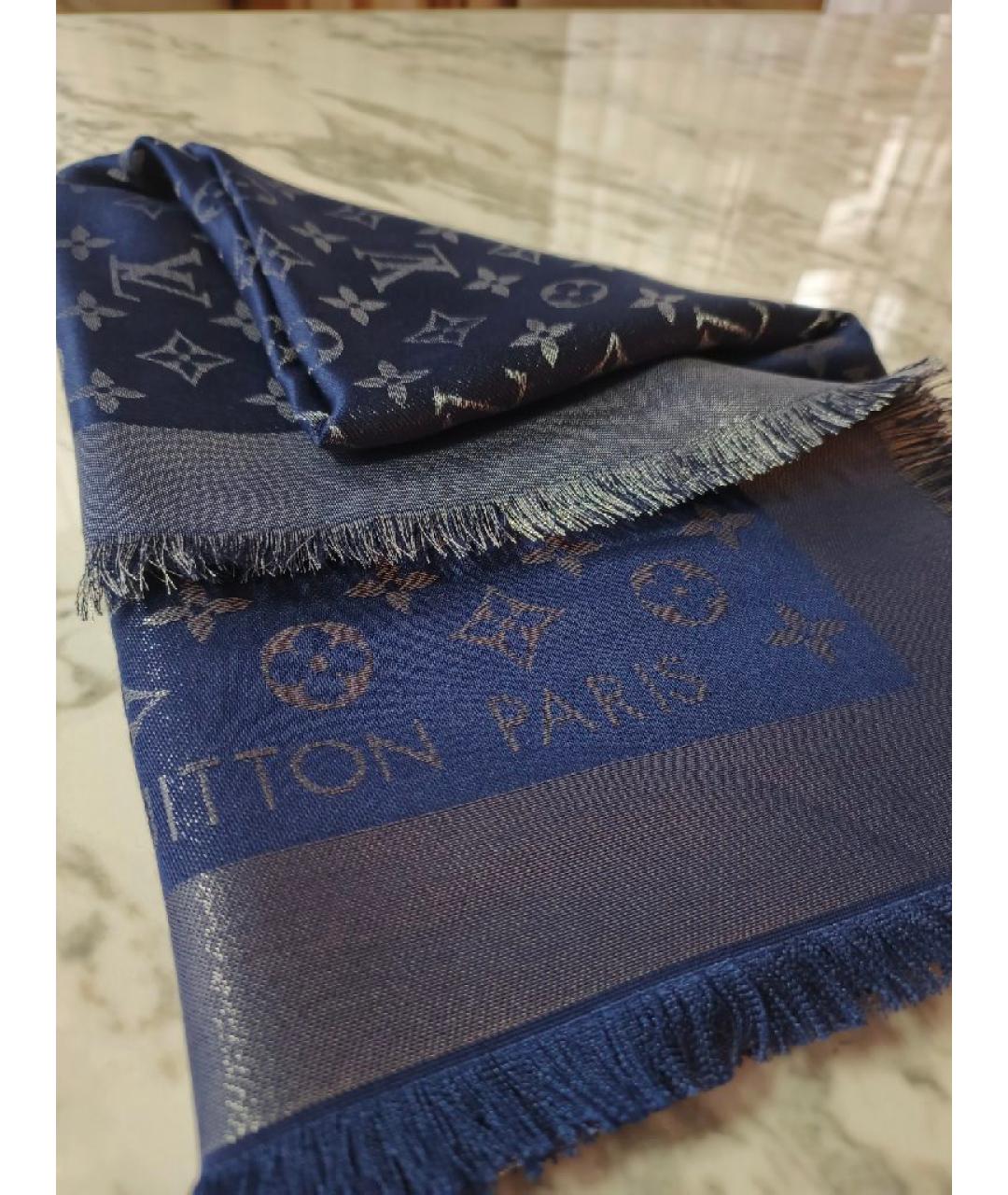 LOUIS VUITTON Синий шелковый платок, фото 2