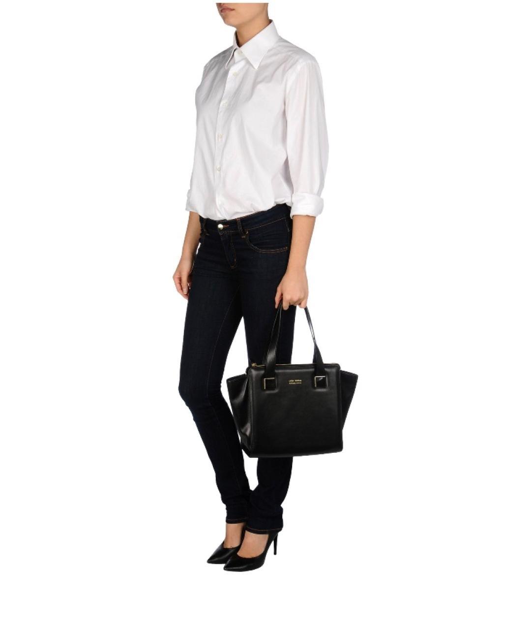 LINDA FARROW Черная кожаная сумка с короткими ручками, фото 3