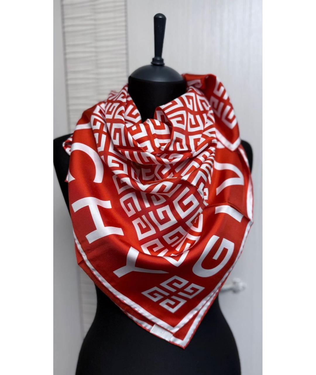 GIVENCHY Красный шелковый платок, фото 7