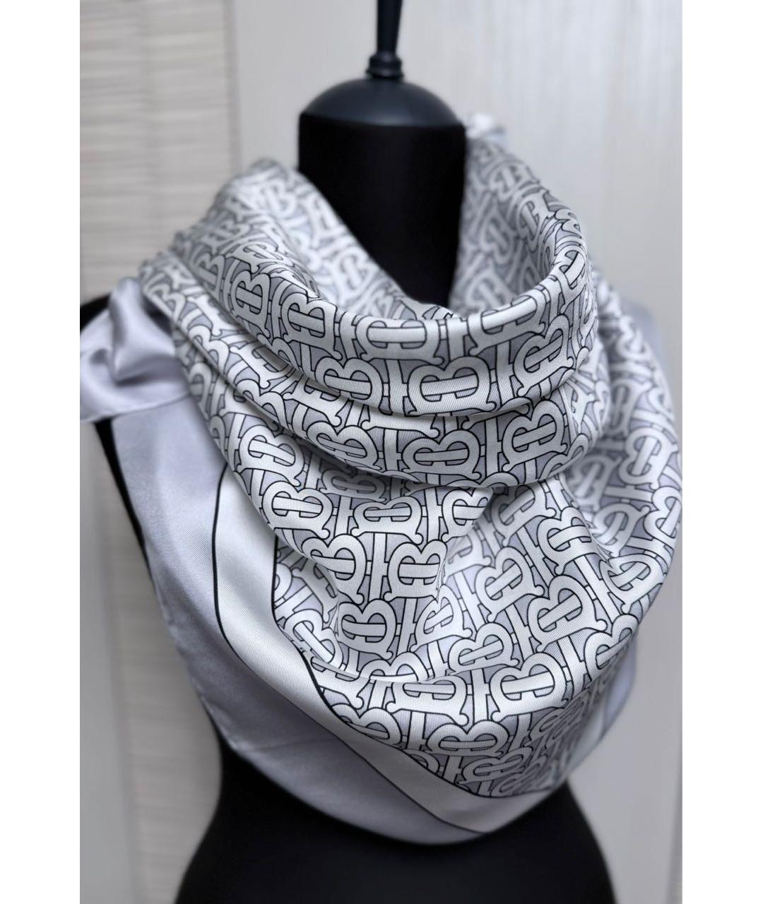 BURBERRY Серый шелковый платок, фото 8