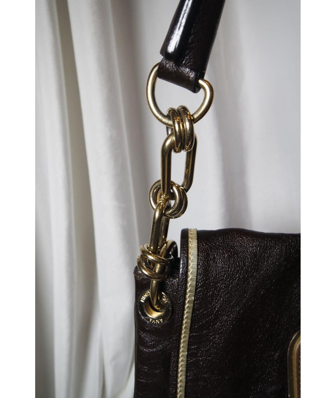 ANYA HINDMARCH Коричневая кожаная сумка с короткими ручками, фото 6