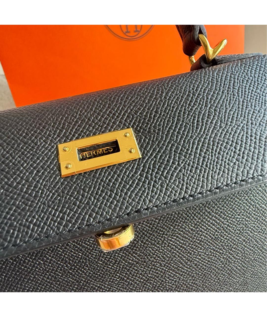 HERMES Черная кожаная сумка с короткими ручками, фото 4