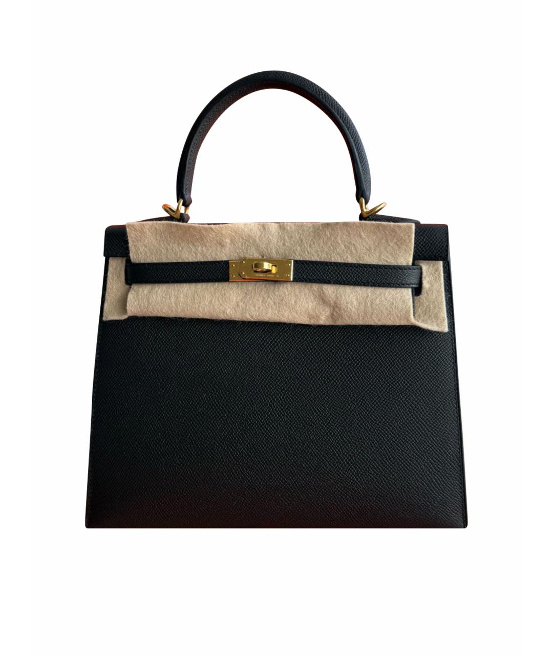 HERMES Черная кожаная сумка с короткими ручками, фото 1