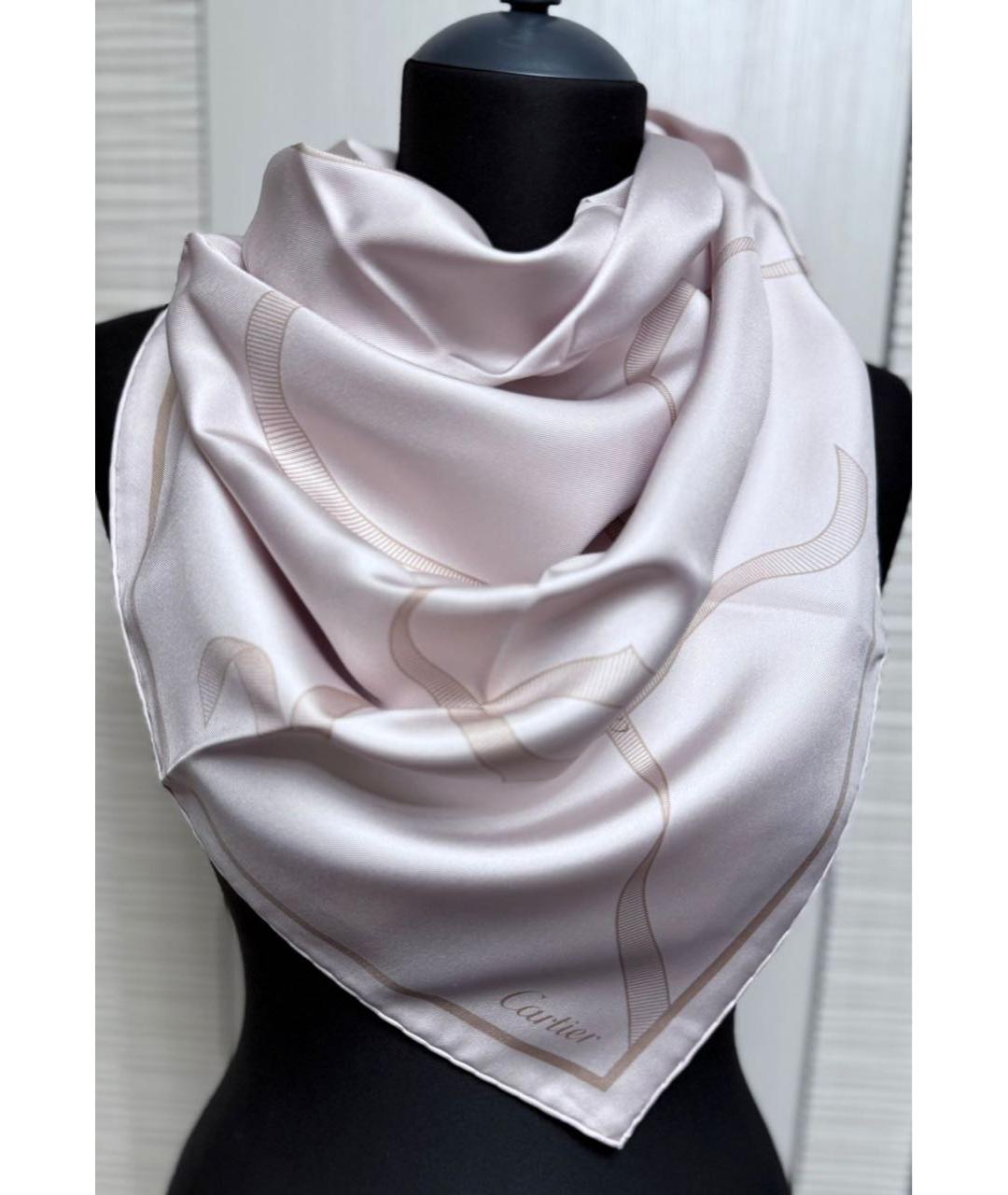 CARTIER Розовый шелковый платок, фото 9