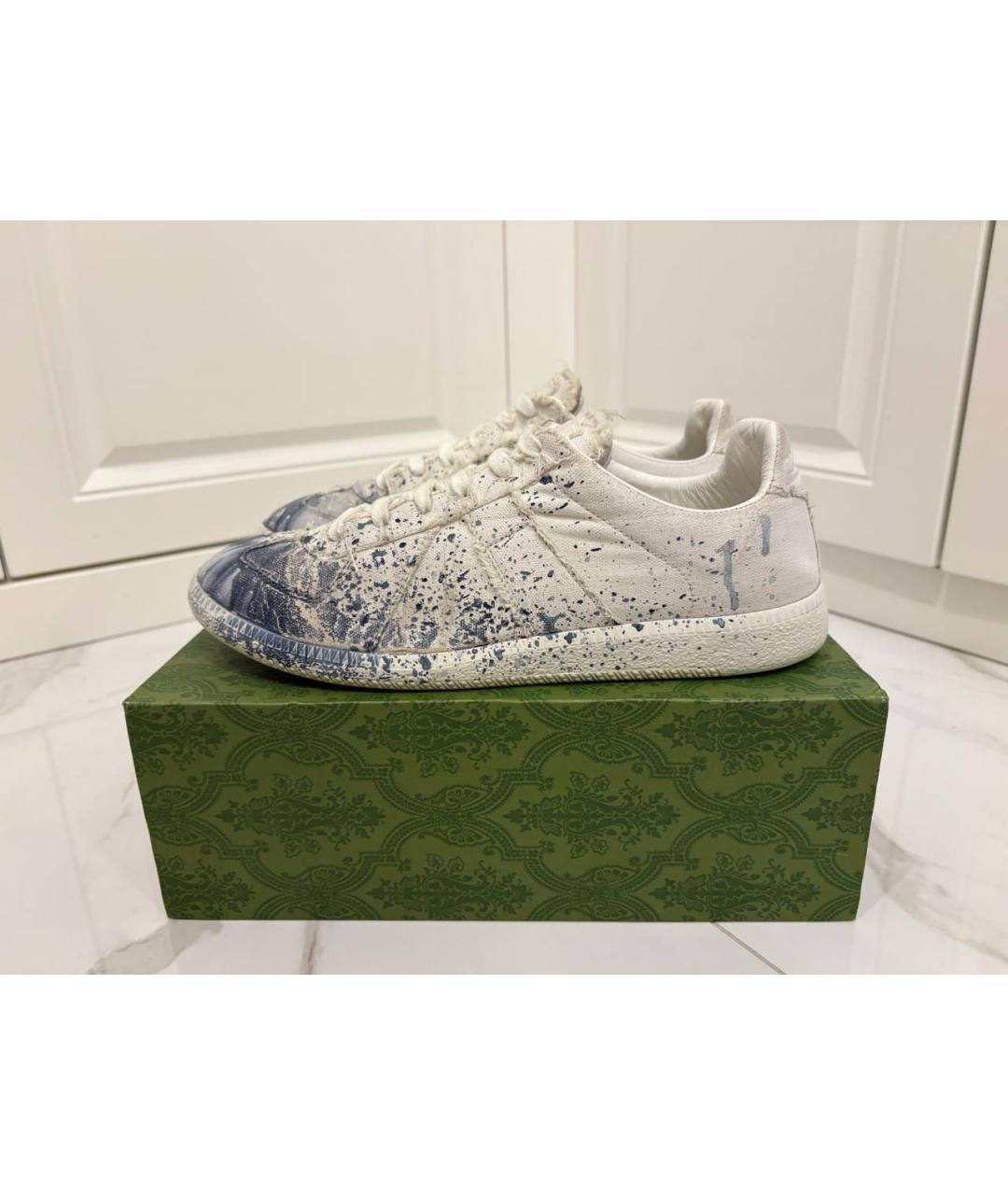 MAISON MARGIELA Синие кожаные низкие кроссовки / кеды, фото 4