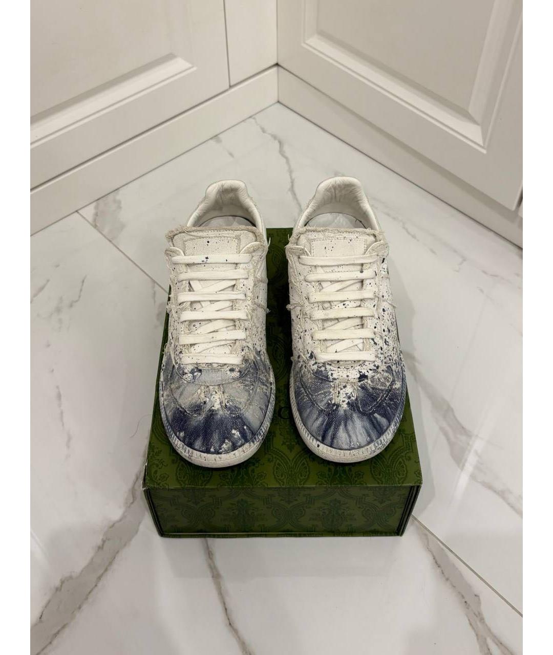 MAISON MARGIELA Синие кожаные низкие кроссовки / кеды, фото 2