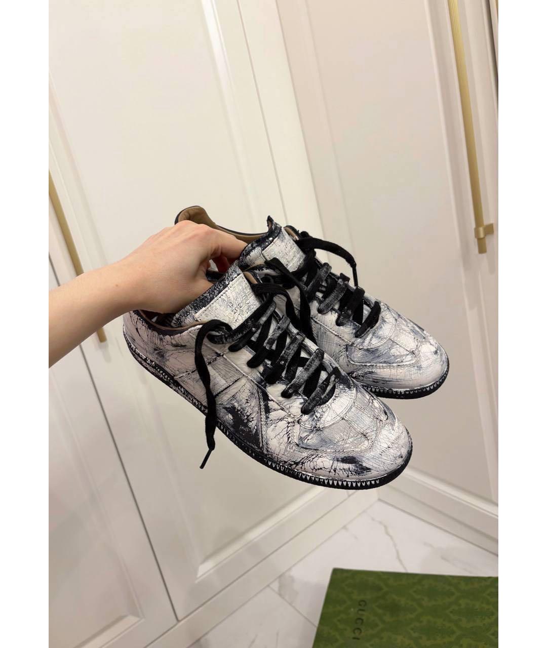 MAISON MARGIELA Черные кожаные низкие кроссовки / кеды, фото 4