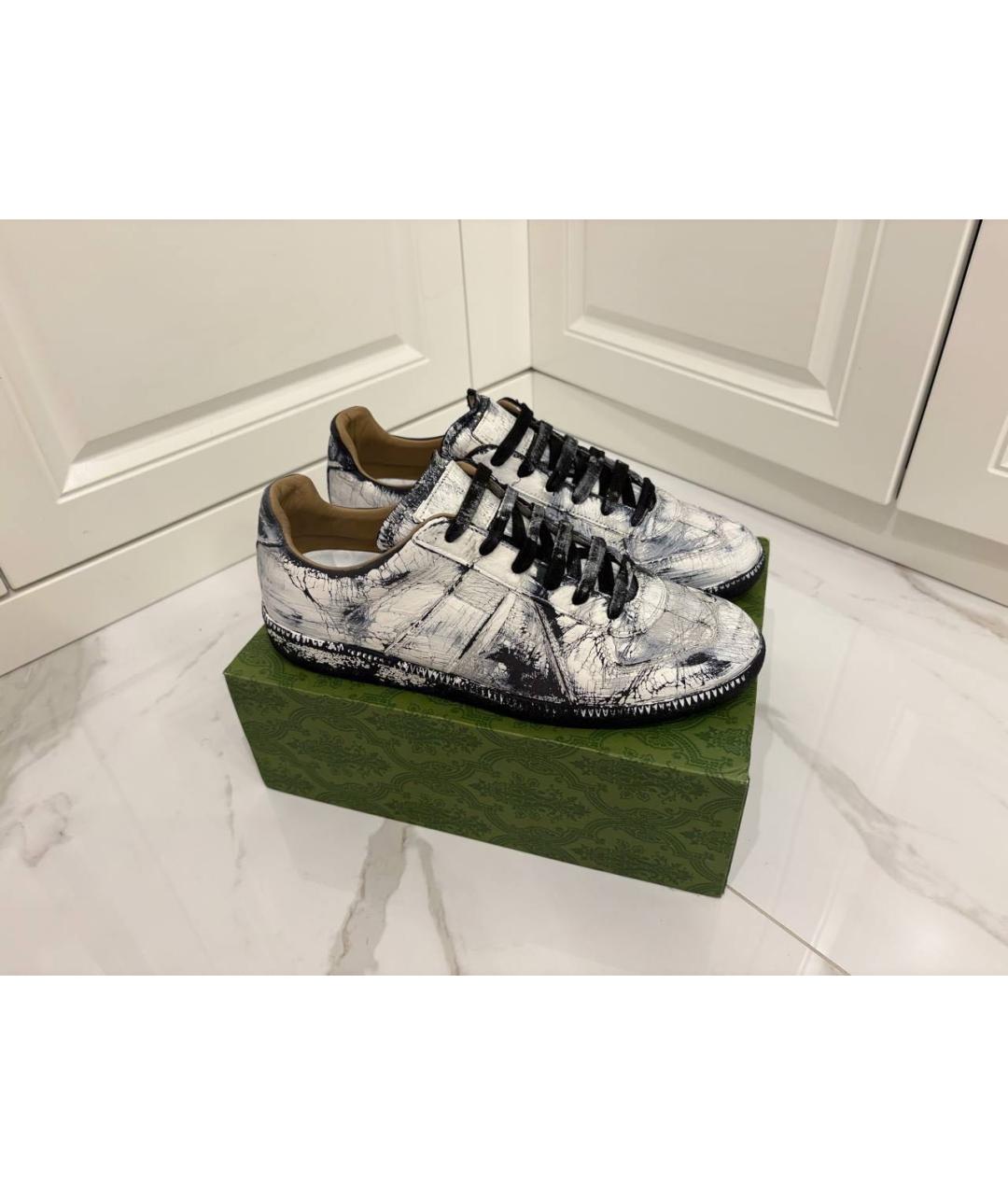 MAISON MARGIELA Черные кожаные низкие кроссовки / кеды, фото 2