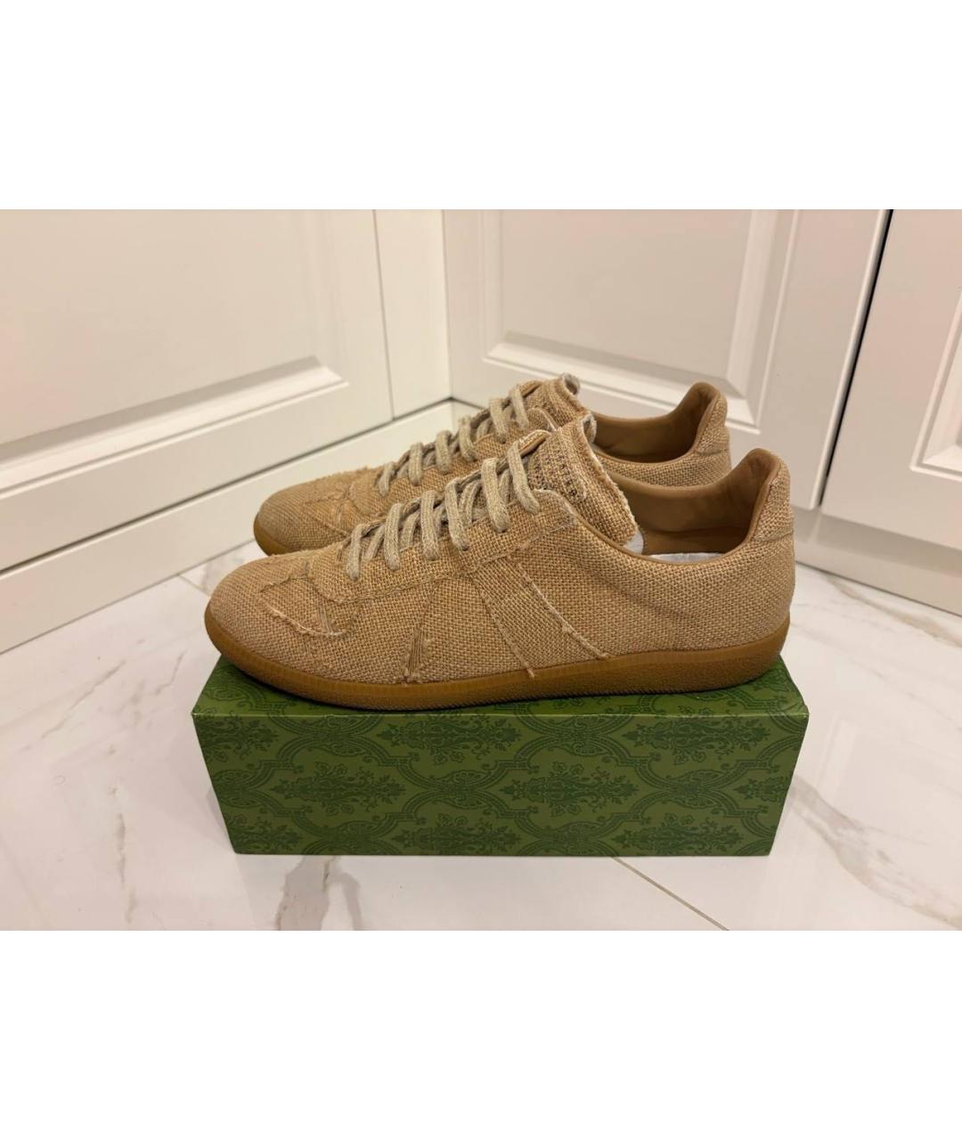 MAISON MARGIELA Бежевые текстильные низкие кроссовки / кеды, фото 5