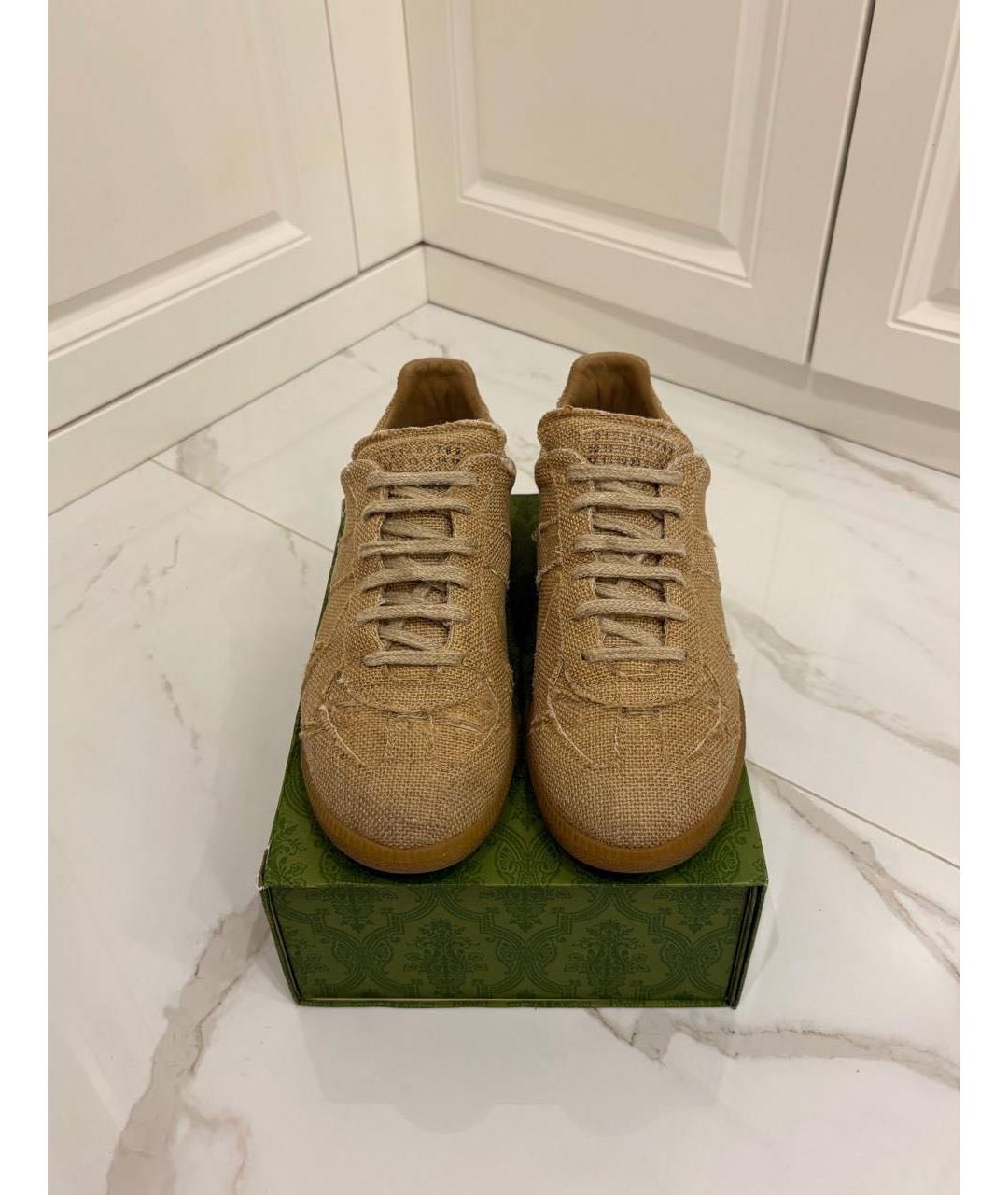 MAISON MARGIELA Бежевые текстильные низкие кроссовки / кеды, фото 2