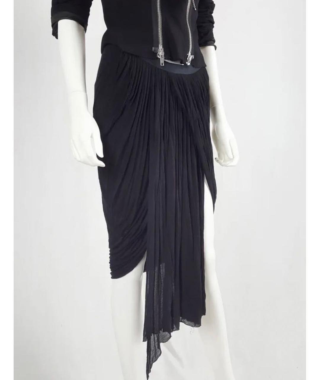 RICK OWENS Черная вискозная юбка миди, фото 7