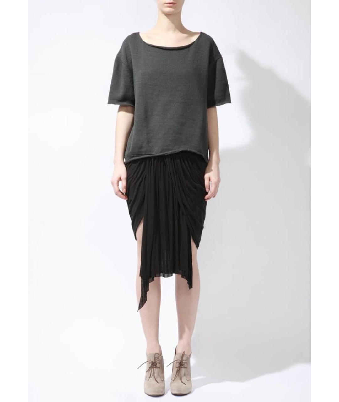 RICK OWENS Черная вискозная юбка миди, фото 8