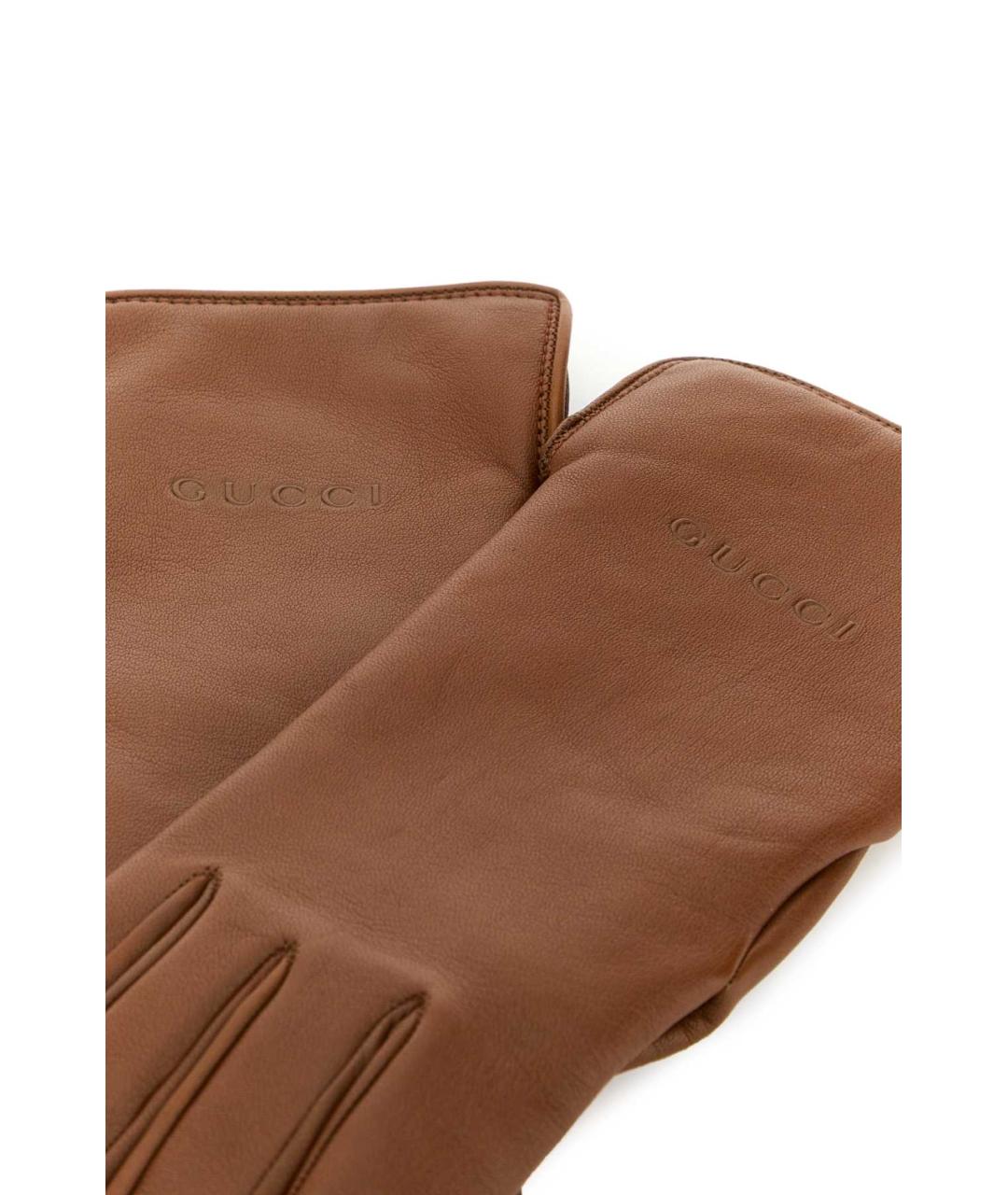 GUCCI Коричневые кожаные перчатки, фото 2
