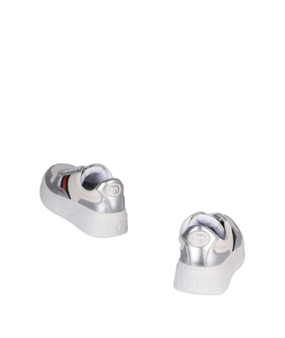 GUCCI Серебряные кожаные кроссовки, фото 2
