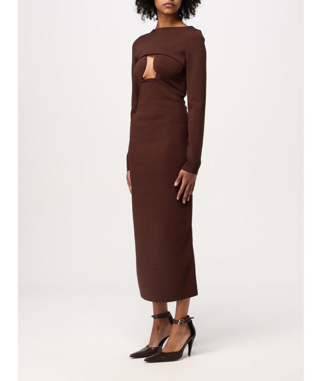 CULT GAIA Коричневое хлопковое вечернее платье, фото 4