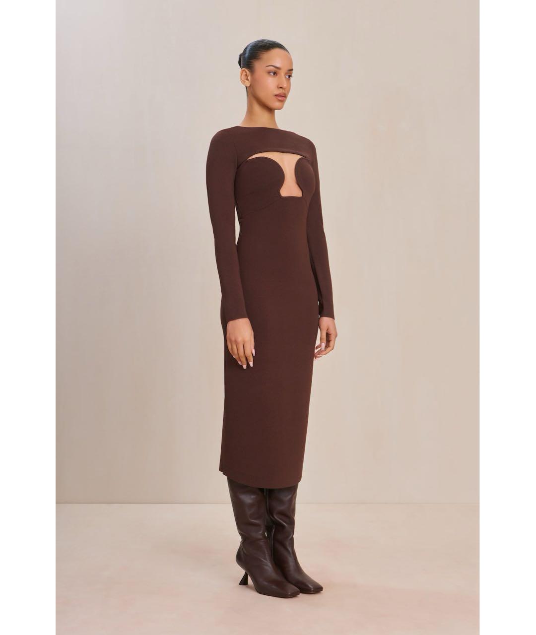 CULT GAIA Коричневое хлопковое вечернее платье, фото 3