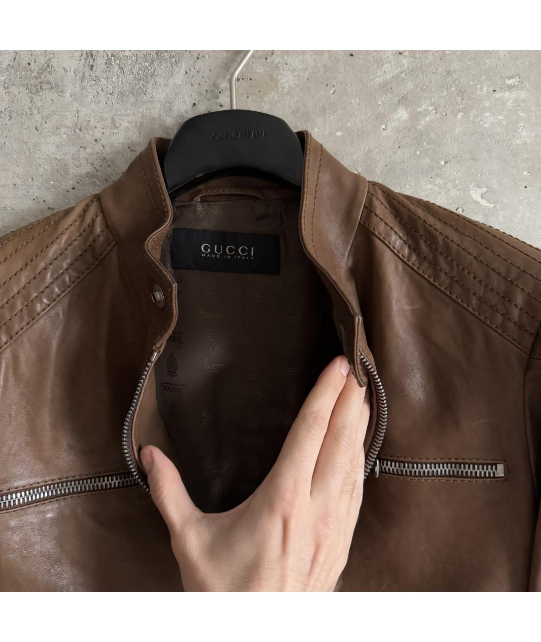 GUCCI Коричневая кожаная куртка, фото 7