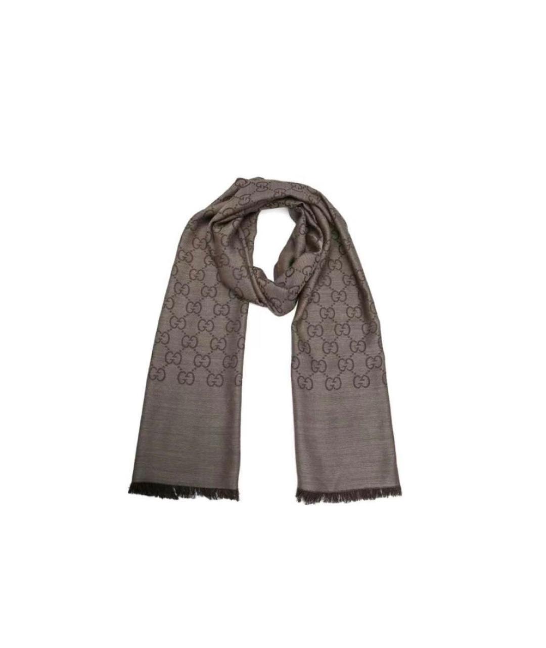 GUCCI Коричневый шелковый шарф, фото 1