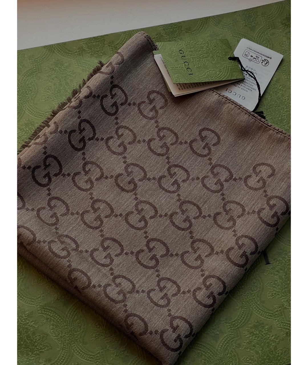 GUCCI Коричневый шелковый шарф, фото 4