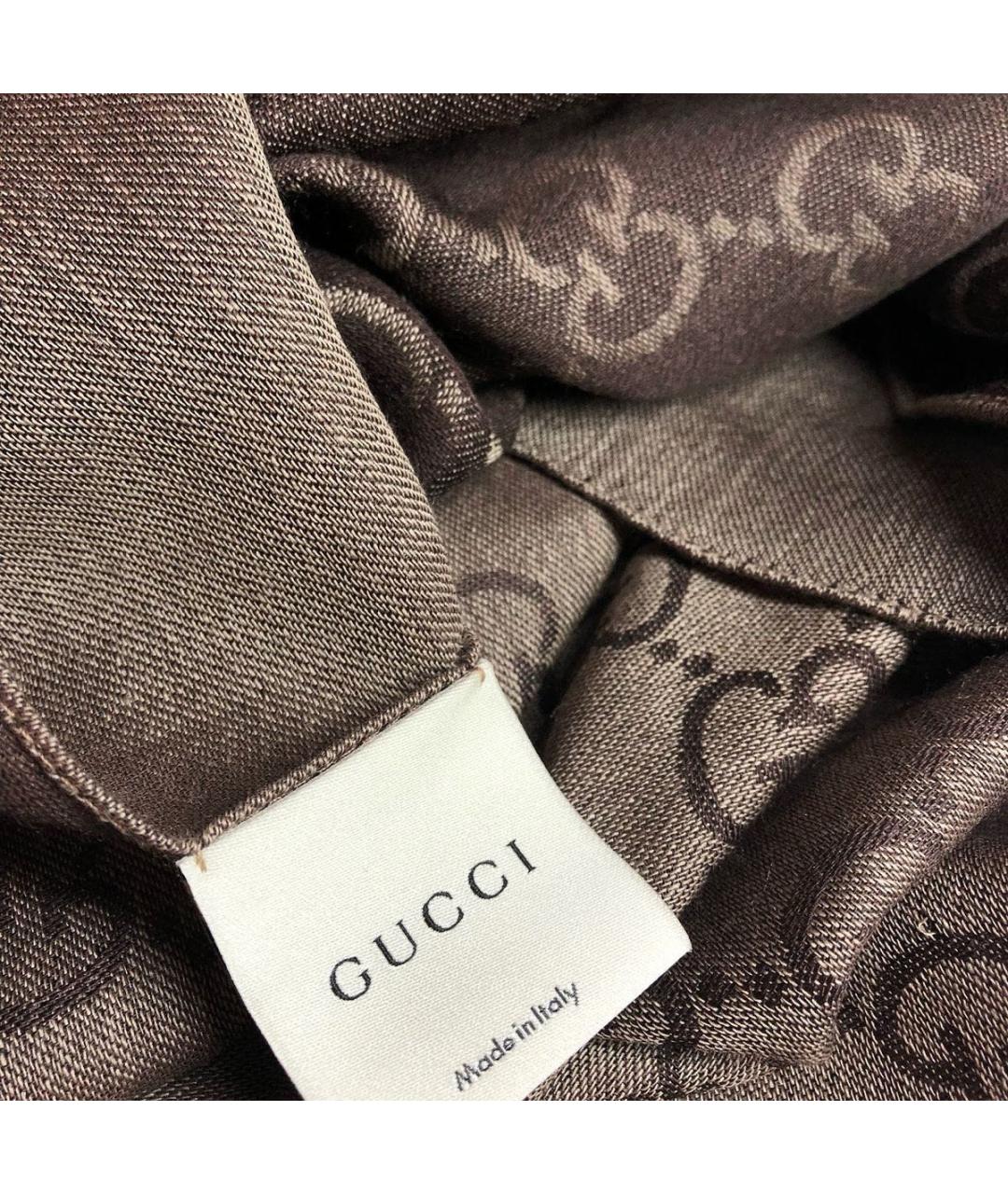 GUCCI Коричневый шелковый шарф, фото 5