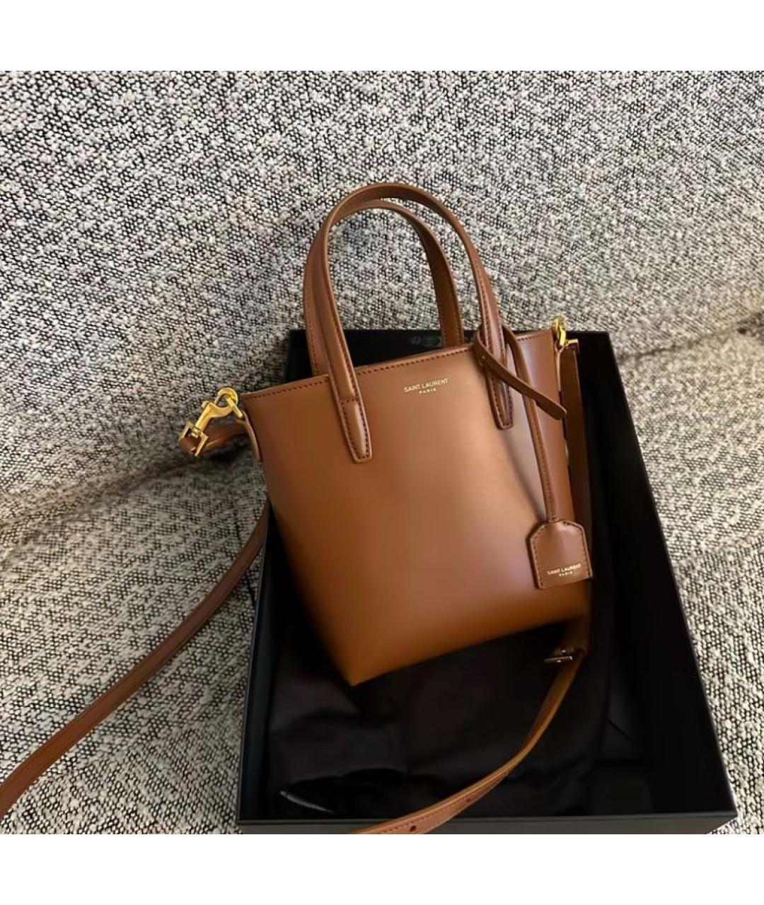 SAINT LAURENT Коричневая кожаная сумка через плечо, фото 4