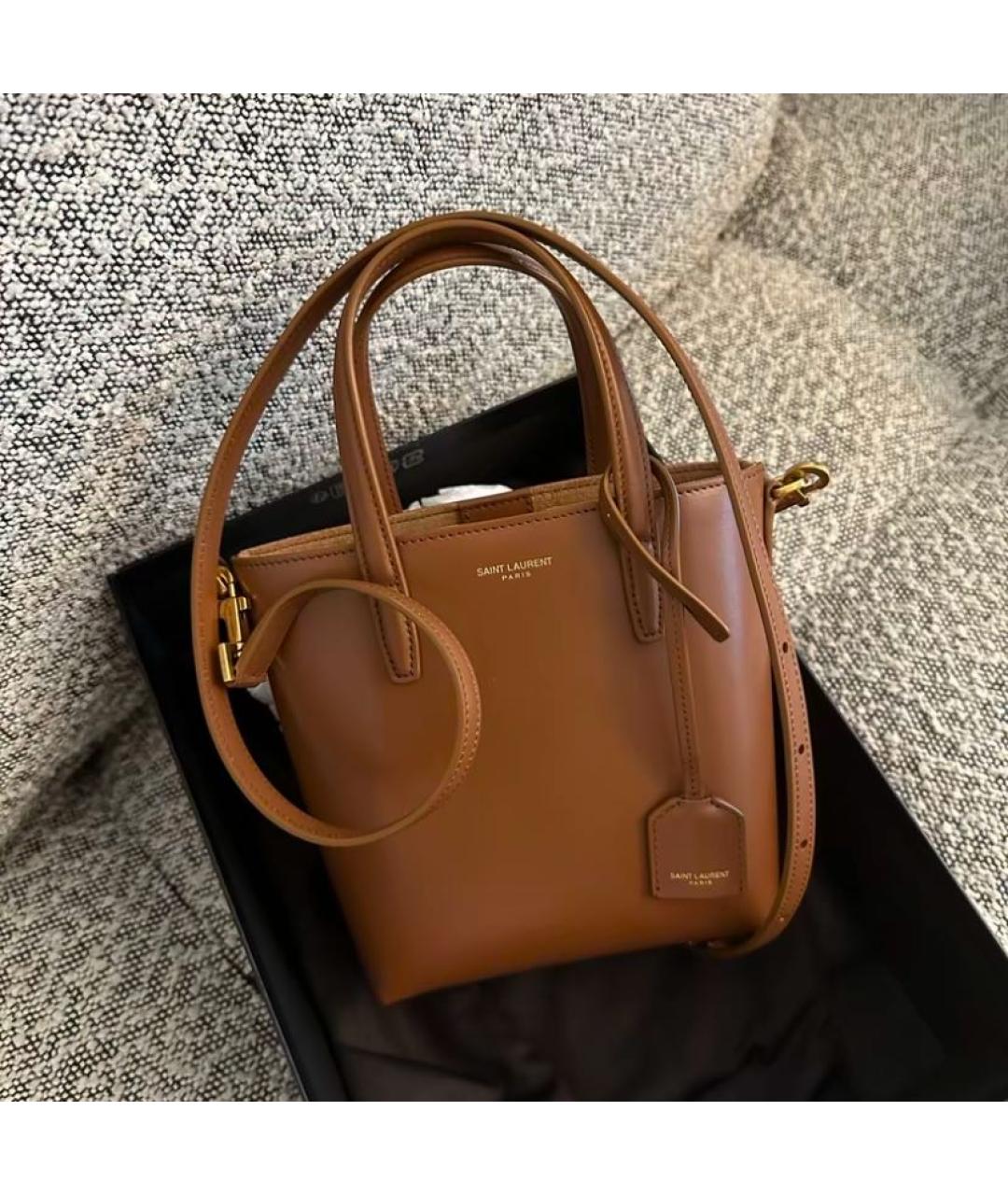 SAINT LAURENT Коричневая кожаная сумка через плечо, фото 2