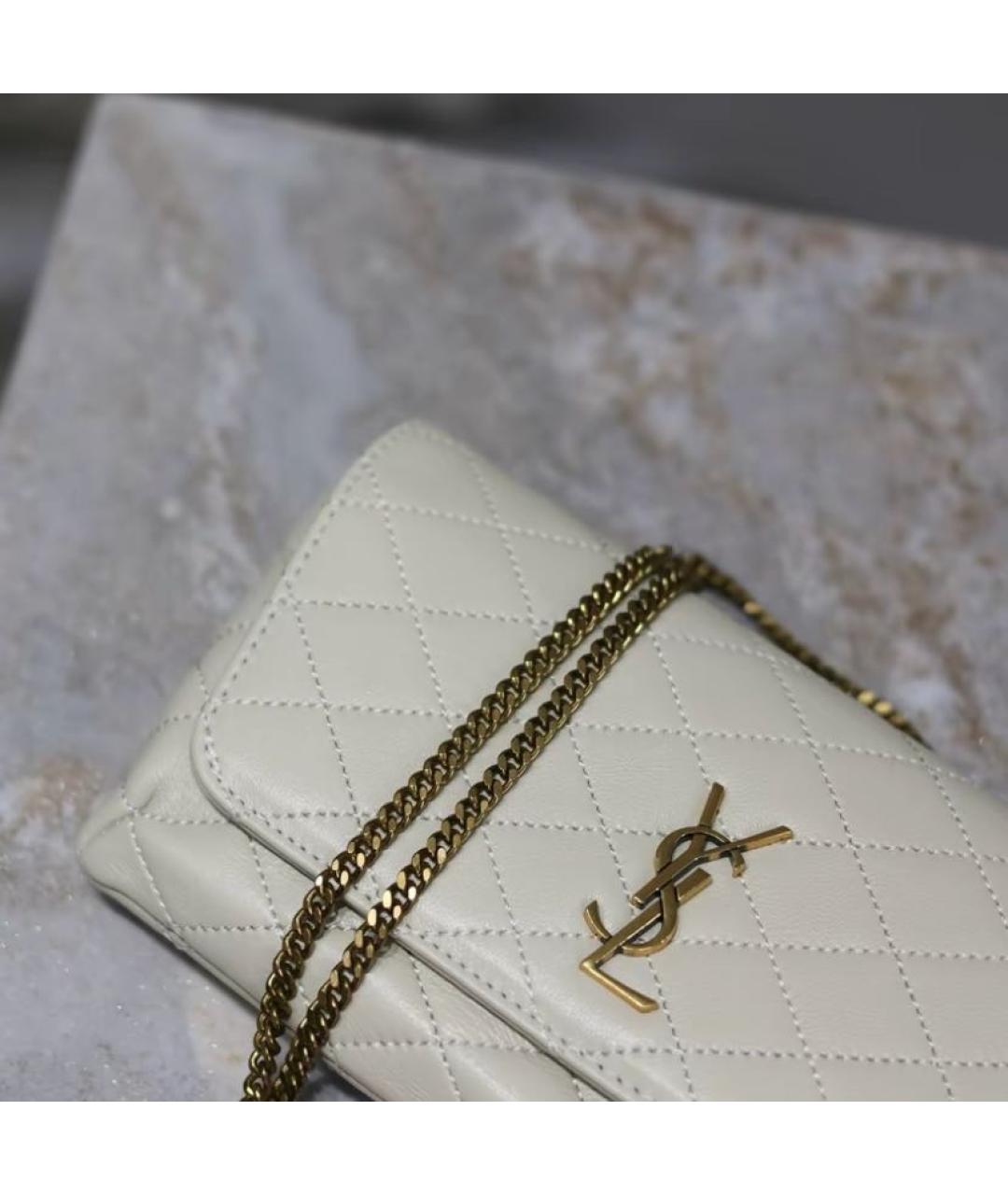 SAINT LAURENT Бежевая кожаная сумка через плечо, фото 4