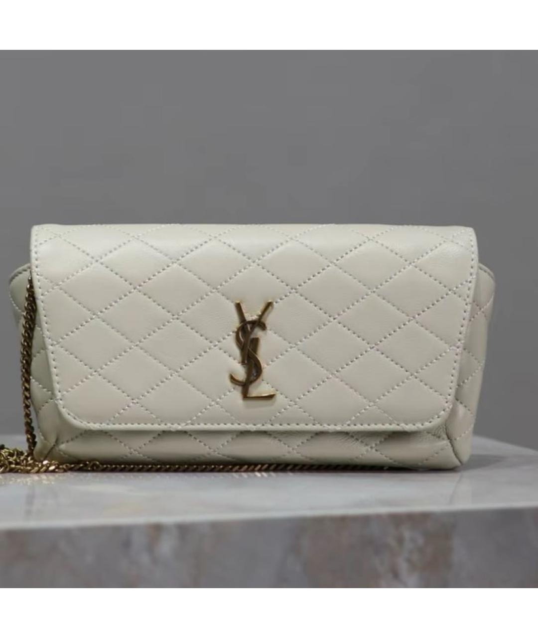 SAINT LAURENT Бежевая кожаная сумка через плечо, фото 2