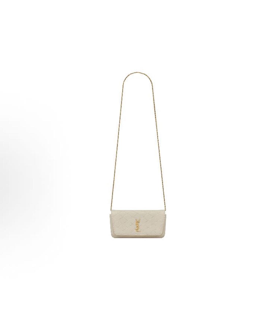 SAINT LAURENT Бежевая кожаная сумка через плечо, фото 5